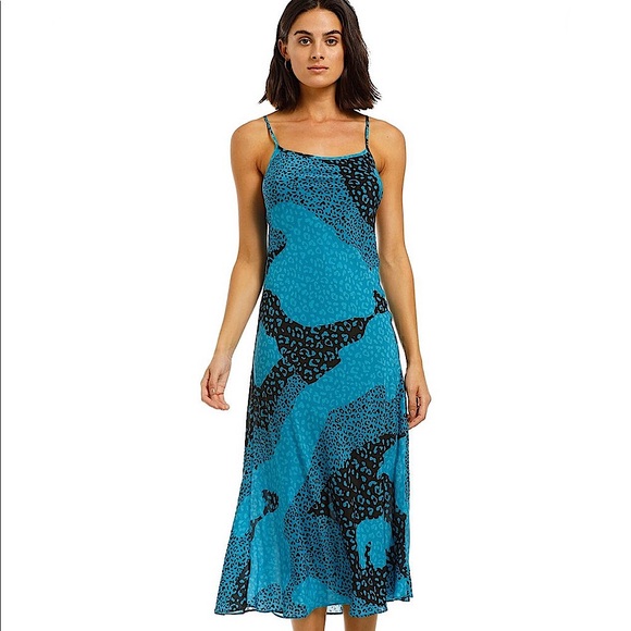Rixo Sylvie Turquoise Blue Leopard Print Silk Midi Slip Dress Size XS NWT - Picture 6 of 14